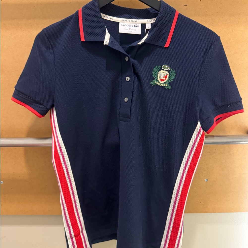 NEW Lacoste Blue and Red Polo Shirt Classic Design